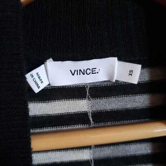 VINCE Striped Intarsia Open Front Longline Merino Wool Cardigan Multi Women's XS - Picture 2 of 10